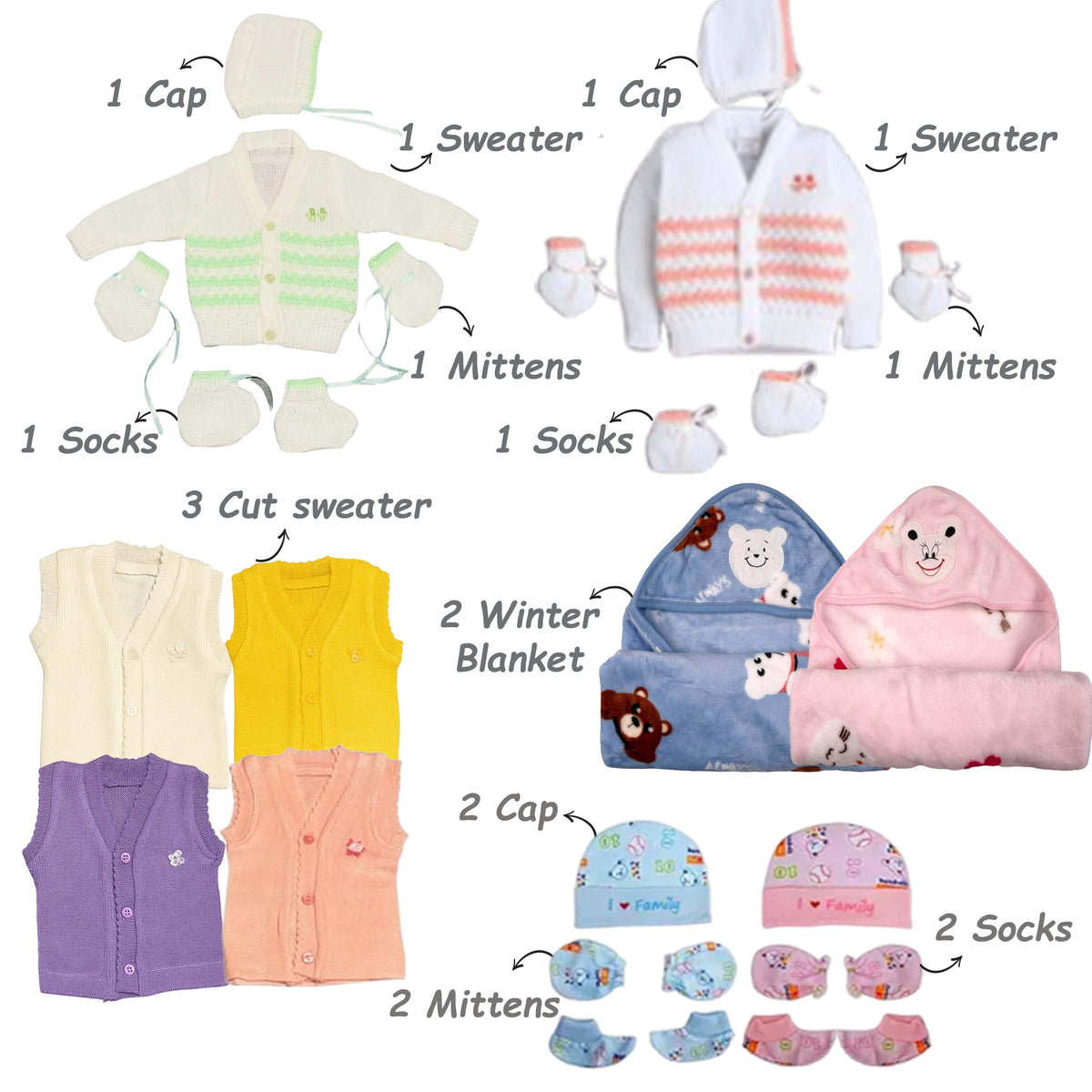 Fareto Baby Winter Wear Clothing Set (Pack Of 34)(0-6 Months