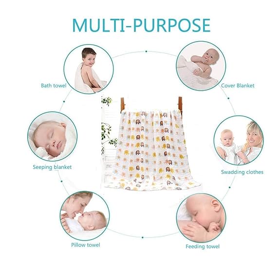 Fareto New Born Baby Muslin Bath Towel Organic Cotton 6 Layer, Eco-Conscious & Safe Printed Muslin Cloth Towels(Pack of 1) (50x100cm)
