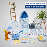 FARETO NEW BORN BABY WINTER ESSENTIALS 64 IN 1 NEW COMBO (0-6 MONTHS)(BLUE  MOON )(F482)