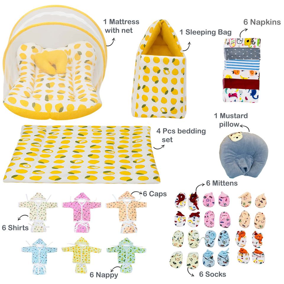 FARETO NEW BORN BABY WINTER ESSENTIALS 64 IN 1 NEW COMBO (0-6 MONTHS)(LEMON YELLOW)(F490)