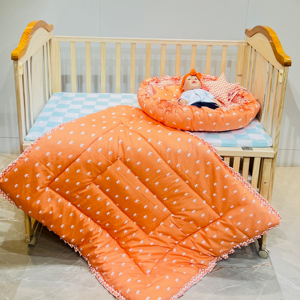 Fareto New Born Baby Full Bedding Set Combo Crown Orange 0 6 Months