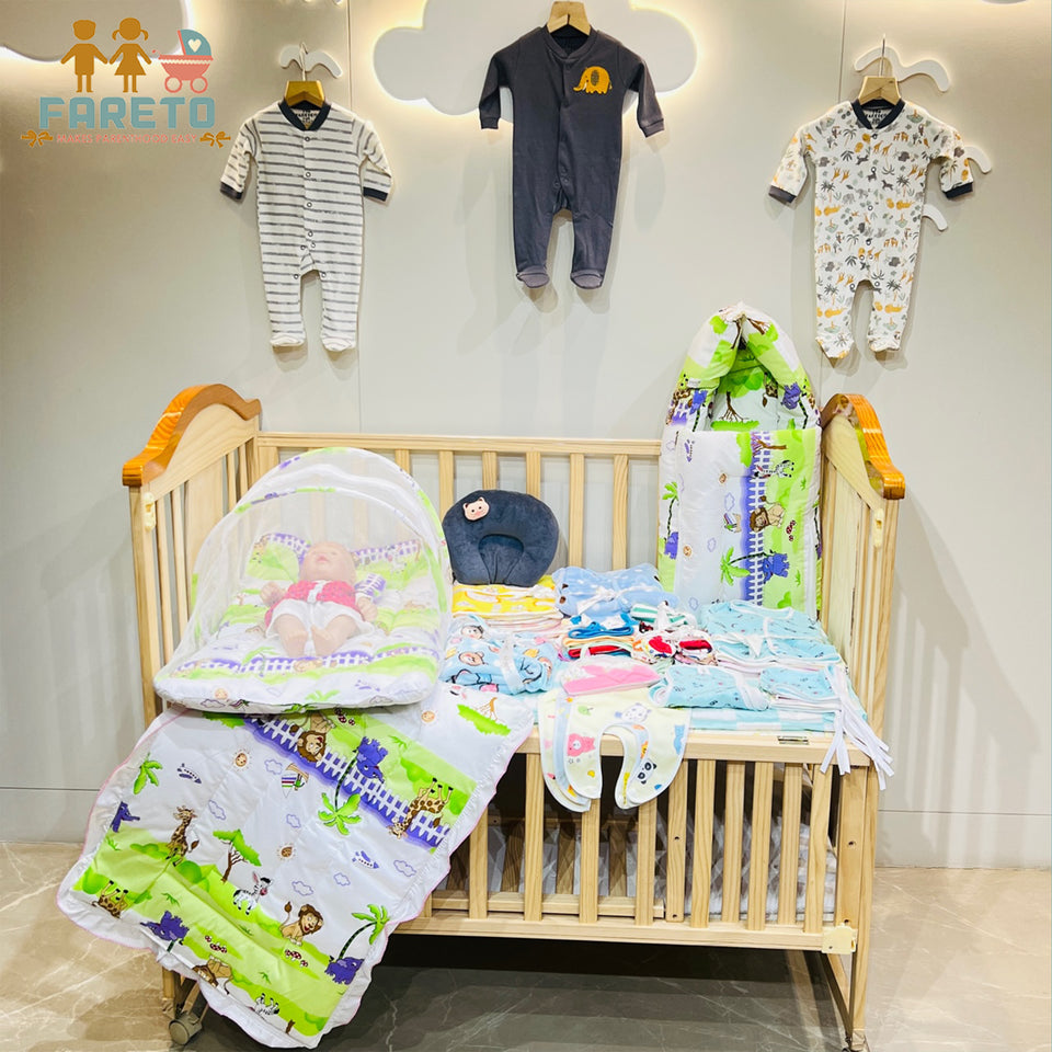 Fareto Baby Semi Winter Essential Combo For New Born | Gift Pack | Baby Products | Maternity Essentials  (66 Items)(0-6 Months)( GRASS GREEN GIFFI)