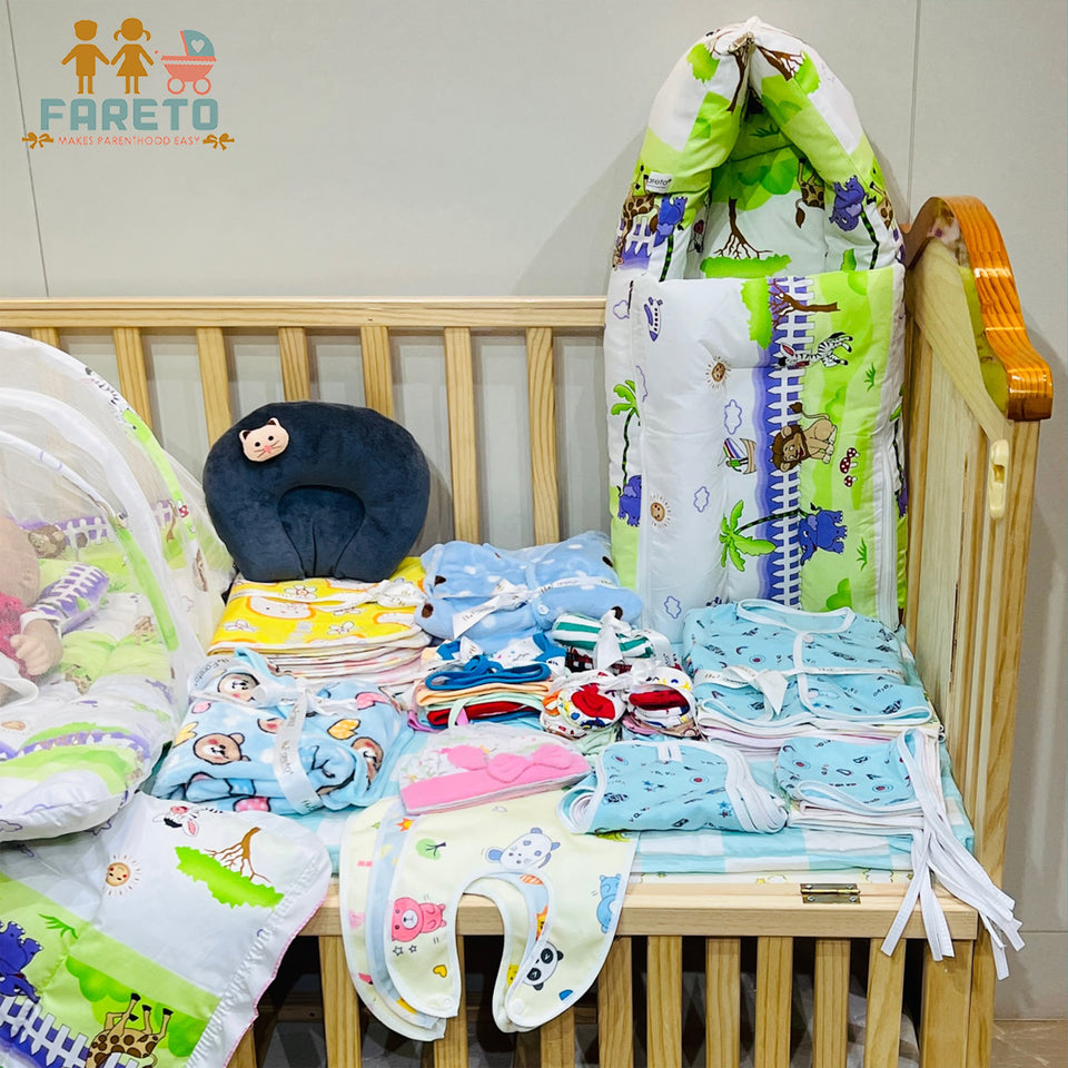 Fareto Baby Semi Winter Essential Combo For New Born | Gift Pack | Baby Products | Maternity Essentials  (66 Items)(0-6 Months)( GRASS GREEN GIFFI)