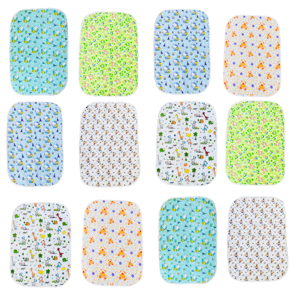 Fareto new born baby waterproof sheets with one side cloth(0-3Months)(Pack of 12)(Size: L-22Inchs, B-17Inchs)(Multicolored)