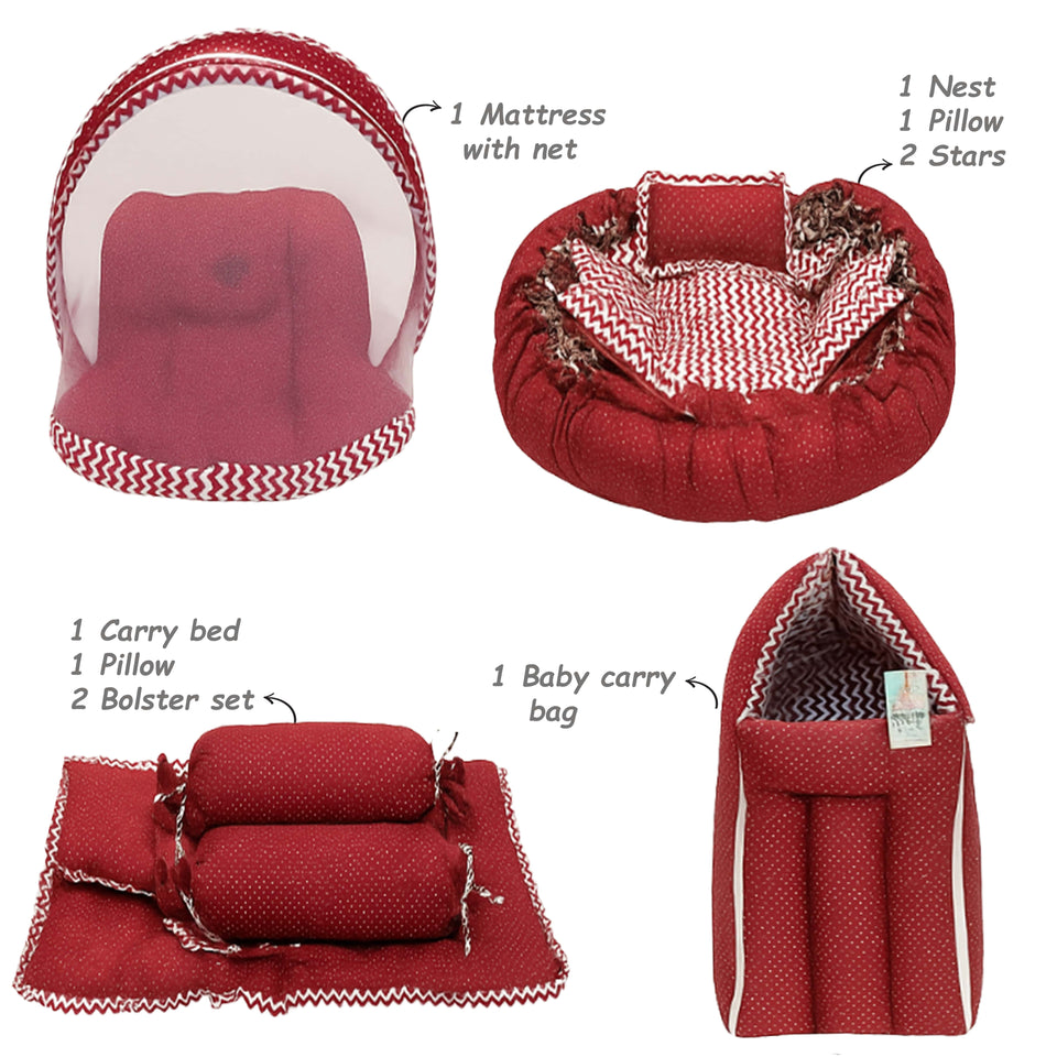 Fareto New Born Baby Hospital Essentials winter pack of 100 (0-6 months)(Red polka)