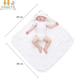 Fareto New Born Baby Muslin Hood Blanket Cum Baby Wrapper with Belt,Cotton,Organic,Super Soft,White,( Pack of 1 ) (0-1 Years )(85cm*85cm)