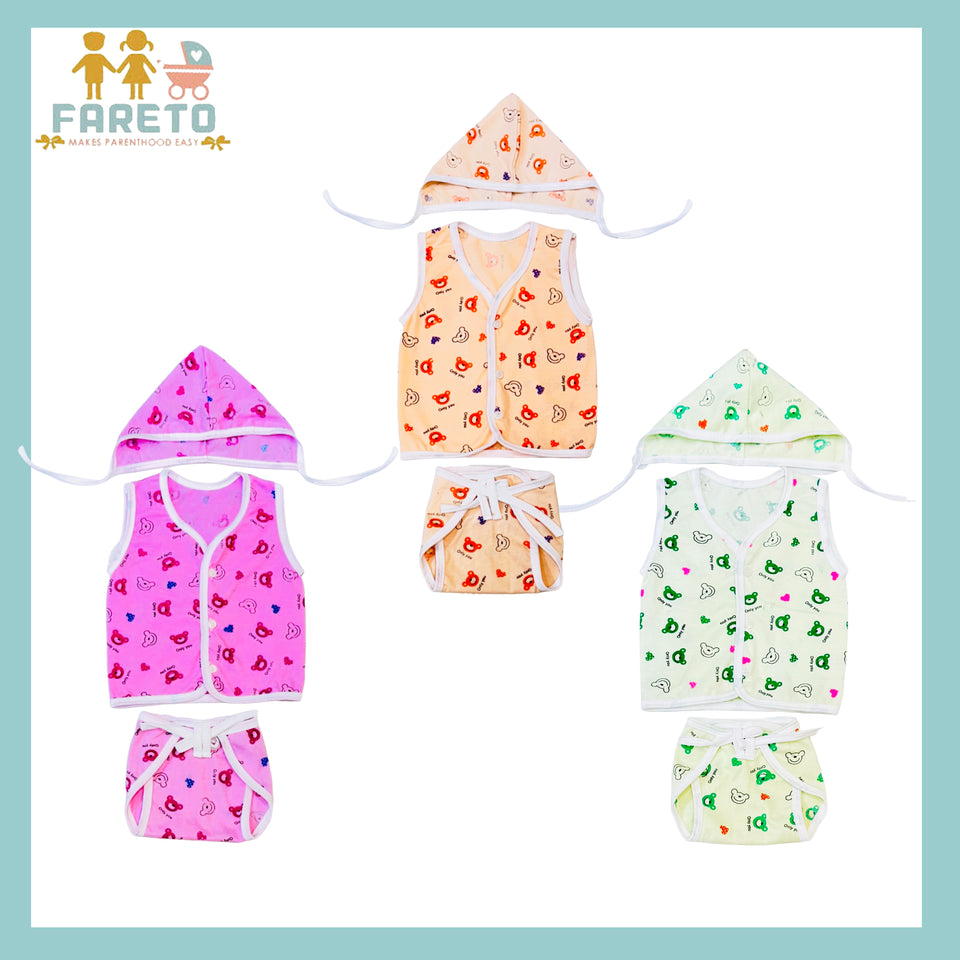 Fareto New Born Baby Premium Quality Clothing Set (0-2 Months)(Pack of 3)(F542)