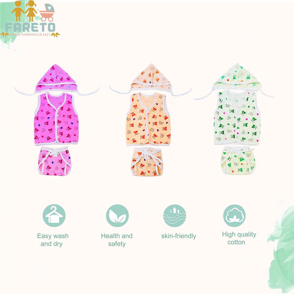 Fareto New Born Baby Premium Quality Clothing Set (0-2 Months)(Pack of 3)(F542)