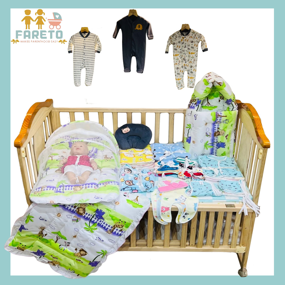 Fareto Baby Semi Winter Essential Combo For New Born | Gift Pack | Baby Products | Maternity Essentials  (66 Items)(0-6 Months)( GRASS GREEN GIFFI)