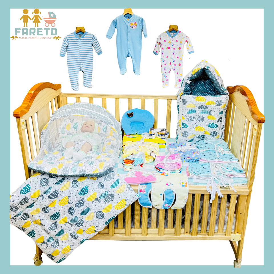 Fareto Baby Semi Winter Essential Combo For New Born | Gift Pack | Baby Products | Maternity Essentials  (66 Items)(0-6 Months)(GREY SPRIAL)