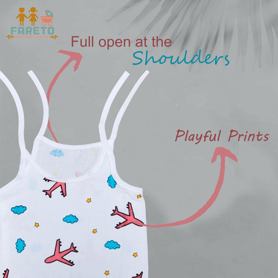 Fareto Organic Cotton Muslin Knot Jhablas for Baby | Summer Wear Sleeveless Aline Jhabla(Pack of 3)