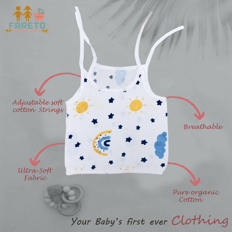 Fareto Organic Cotton Muslin Knot Jhablas for Baby | Summer Wear Sleeveless Aline Jhabla(Pack of 3)