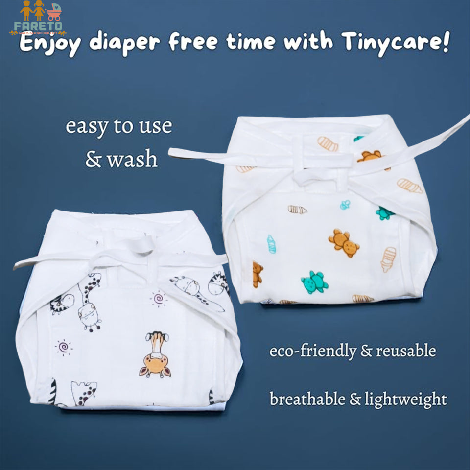 Fareto Organic Cotton Muslin Cushioned Nappy with 3 Layer | Soft and Breathable Langot for Baby | Pack of 6 Nappy (0-3 Months)