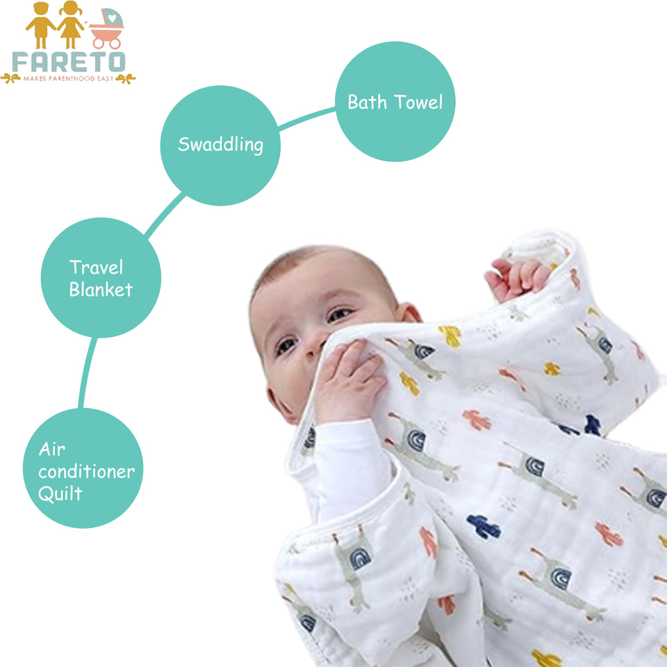 Fareto New Born Baby Muslin Hood Blanket Cum Baby Wrapper with Belt,Cotton,Organic,Super Soft,White,( Pack of 1 ) (0-1 Years )(85cm*85cm)