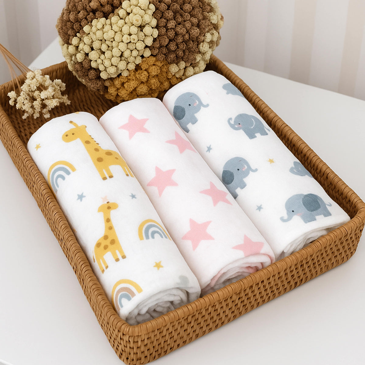 Fareto 100% Cotton Muslin Baby Swaddle Set, Printed Muslin Swaddle