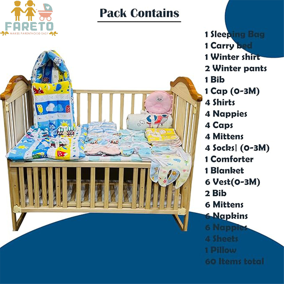 FARETO NEW BORN BABY MONSOON SEASON HOSPITAL ESSENTIALS PACK OF 60 ITEMS (0-6 MONTHS)