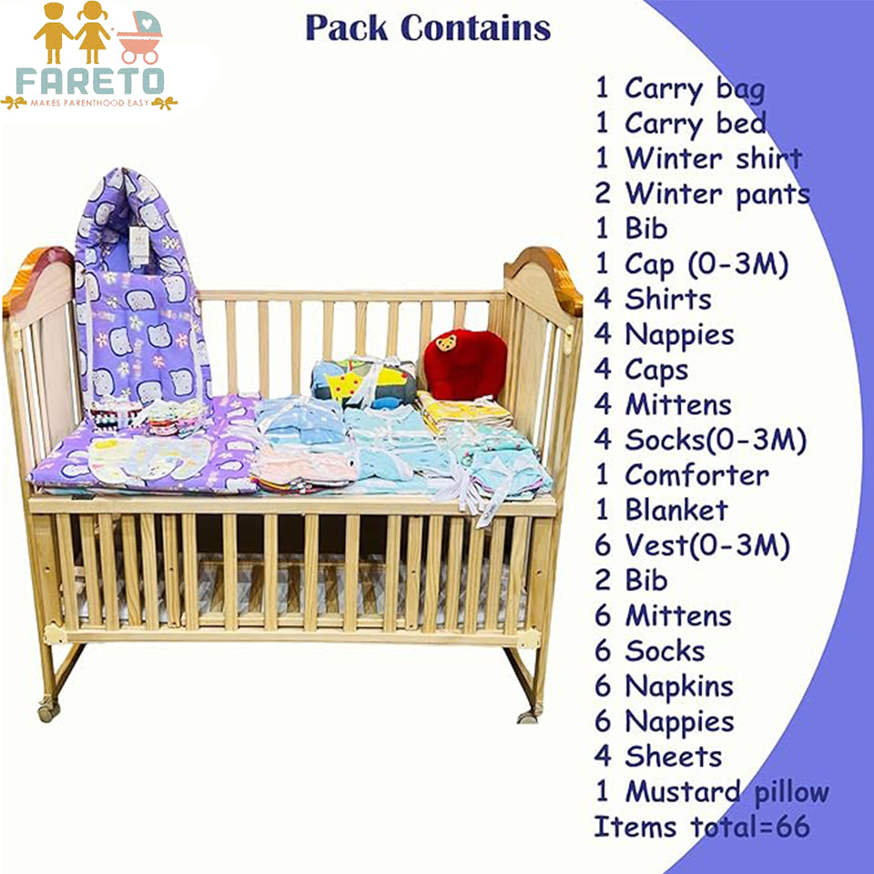 FARETO NEW BORN BABY MONSOON SEASON HOSPITAL ESSENTIALS PACK OF 66 ITEMS (0-6 MONTHS)