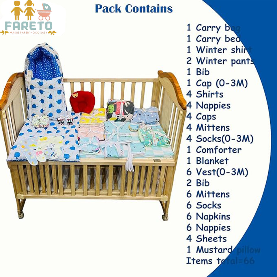 FARETO NEW BORN BABY MONSOON SEASON HOSPITAL ESSENTIALS PACK OF 66 ITEMS (0-6 MONTHS)