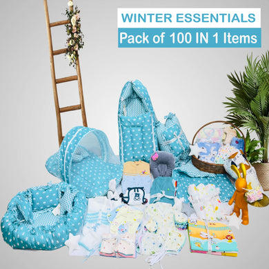 Fareto New Born Baby Hospital Essentials winter pack of 100 (0-6 months) (Crown Blue)(F01)