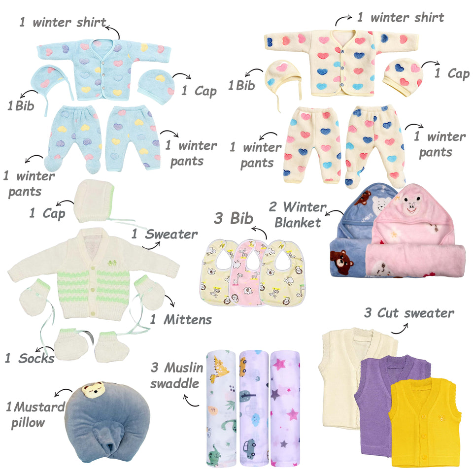Fareto New Born Baby Hospital Essentials winter pack of 100 ( 0-6 Months )