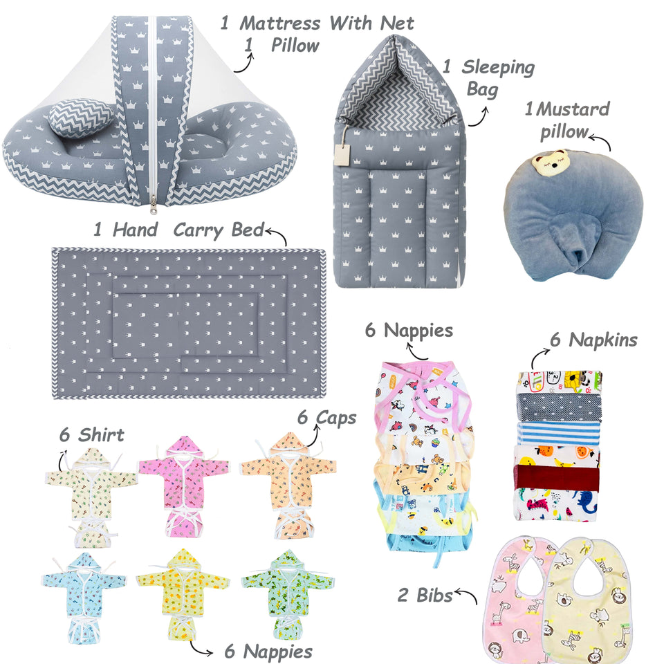 Fareto Baby Winter Essential Combo For New Born | Gift Pack | Baby Products | Maternity Essentials | Bedding Set (100 Items)(0-6 Months)