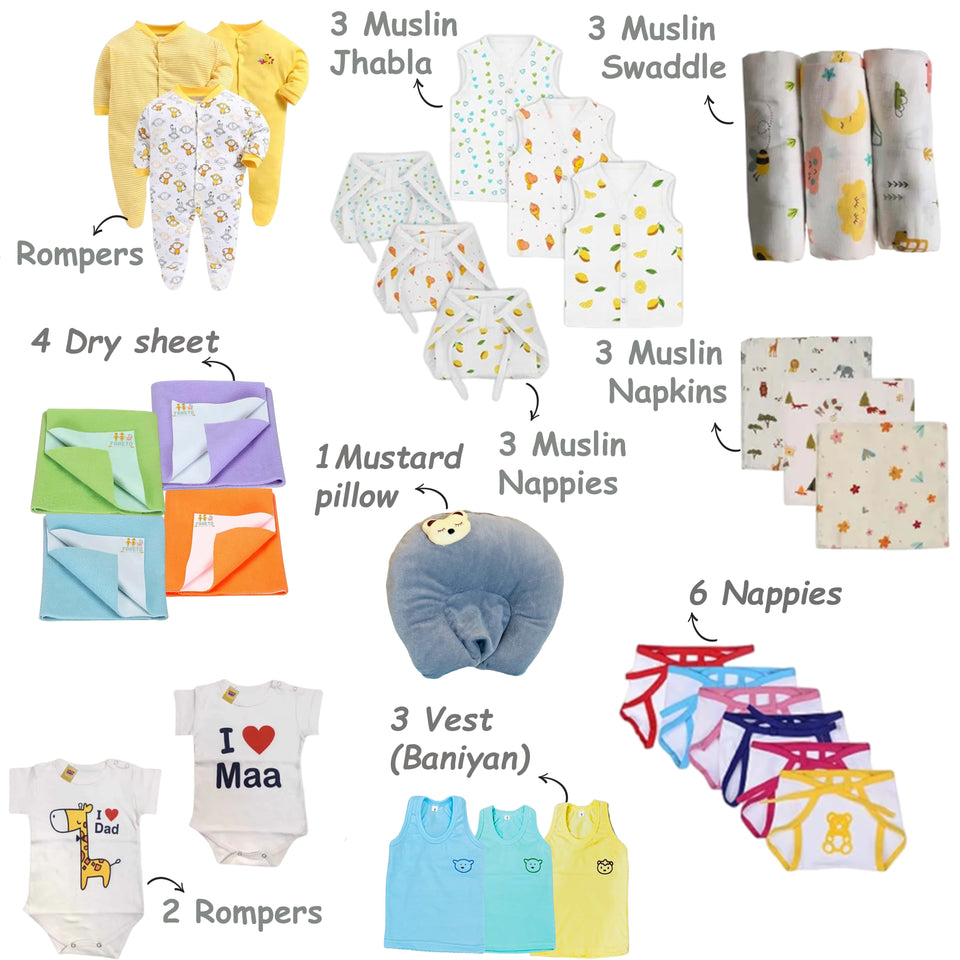 Fareto New Born Baby Premium Quality 101 Summer & Moderate Combo Baby Essentials All in 1(0-6 Months)