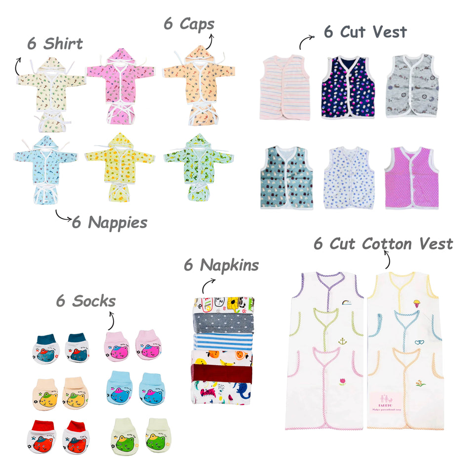 Fareto New Born Baby Premium Quality 101 Summer & Moderate Combo Baby Essentials All in 1(0-6 Months)