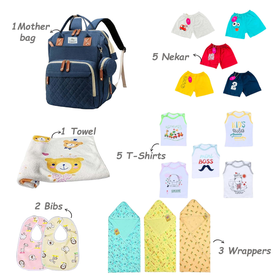 Fareto New Born Baby Premium Quality 101 Summer & Moderate Combo Baby Essentials All in 1(0-6 Months)