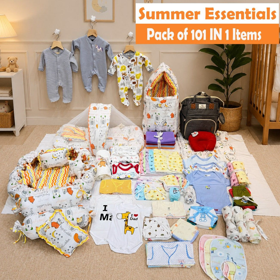 FARETO NEW BORN BABY PREMIUM QUALITY 101 SUMMER & MODERATE COMBO BABY ESSENTIALS ALL IN 1(0-6 MONTHS)(F552)