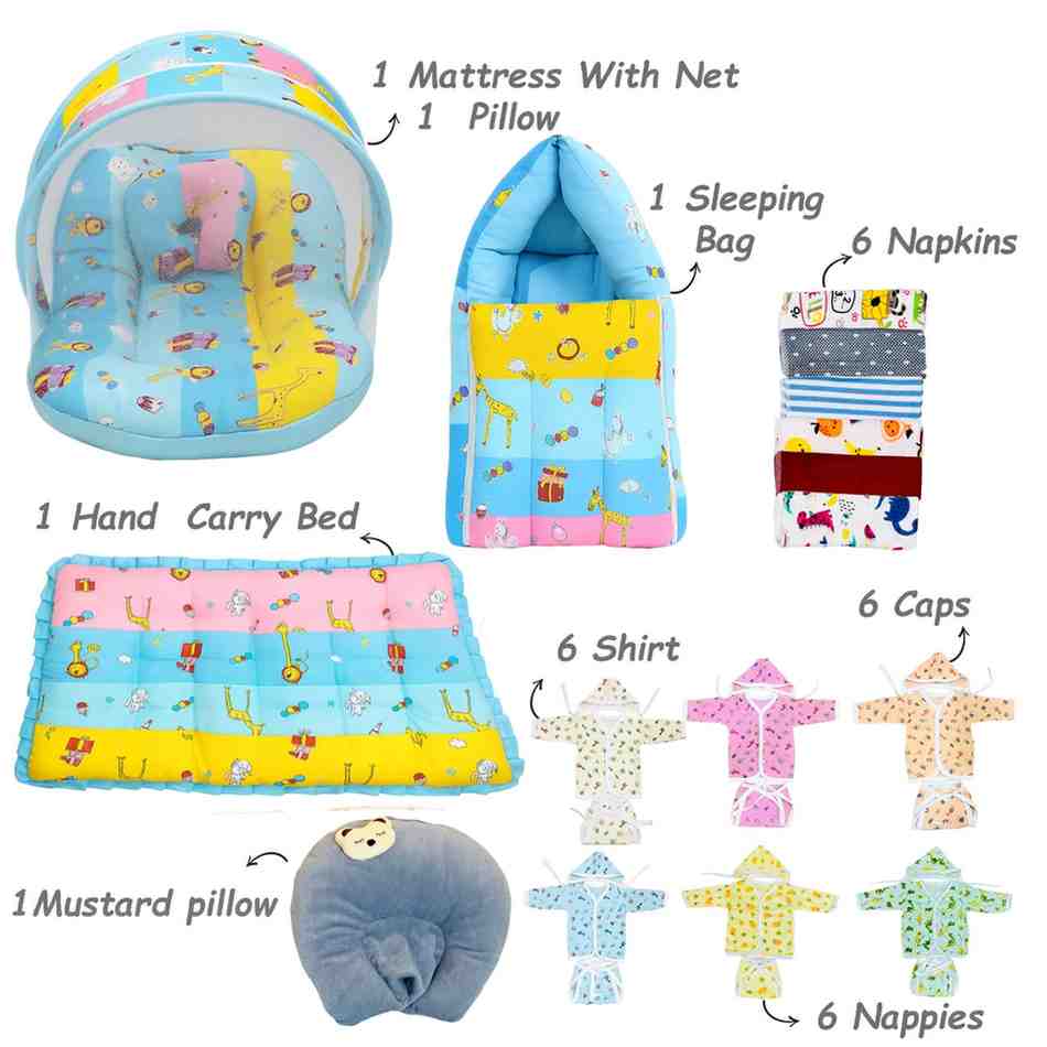 Fareto New Born 104 in 1 High Quality Premium Baby Monsoon Season Hospital Essentials Set | Soft, Warm & Comfortable Gift Kit for Newborn Babies (0-6 Months)