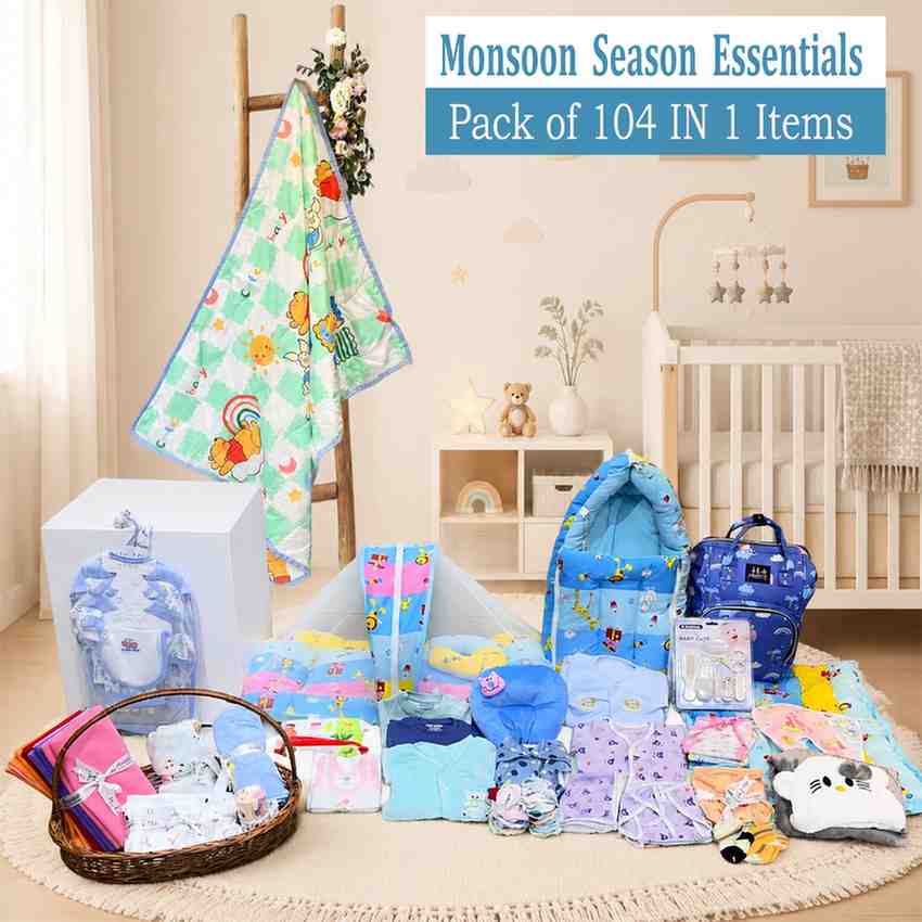 Fareto New Born 104 in 1 High Quality Premium Baby Monsoon Season Hospital Essentials Set | Soft, Warm & Comfortable Gift Kit for Newborn Babies (0-6 Months)