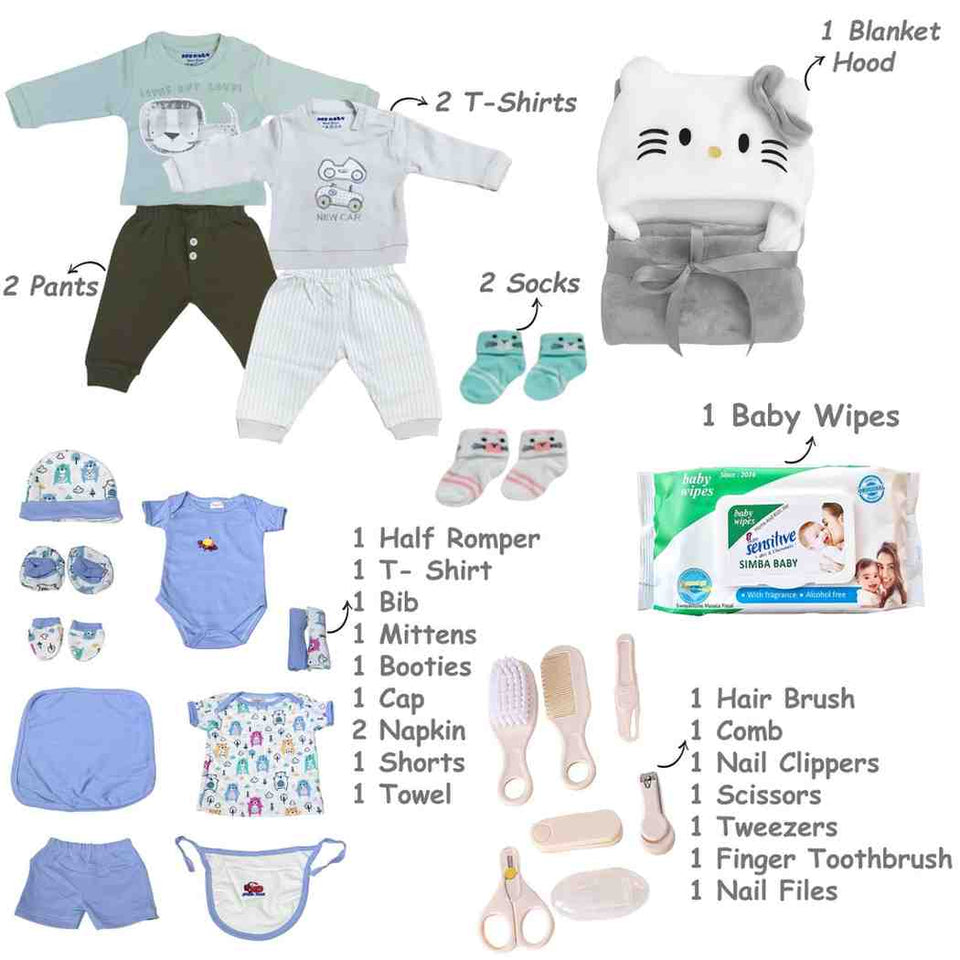 Fareto New Born 104 in 1 High Quality Premium Baby Monsoon Season Hospital Essentials Set | Soft, Warm & Comfortable Gift Kit for Newborn Babies (0-6 Months)