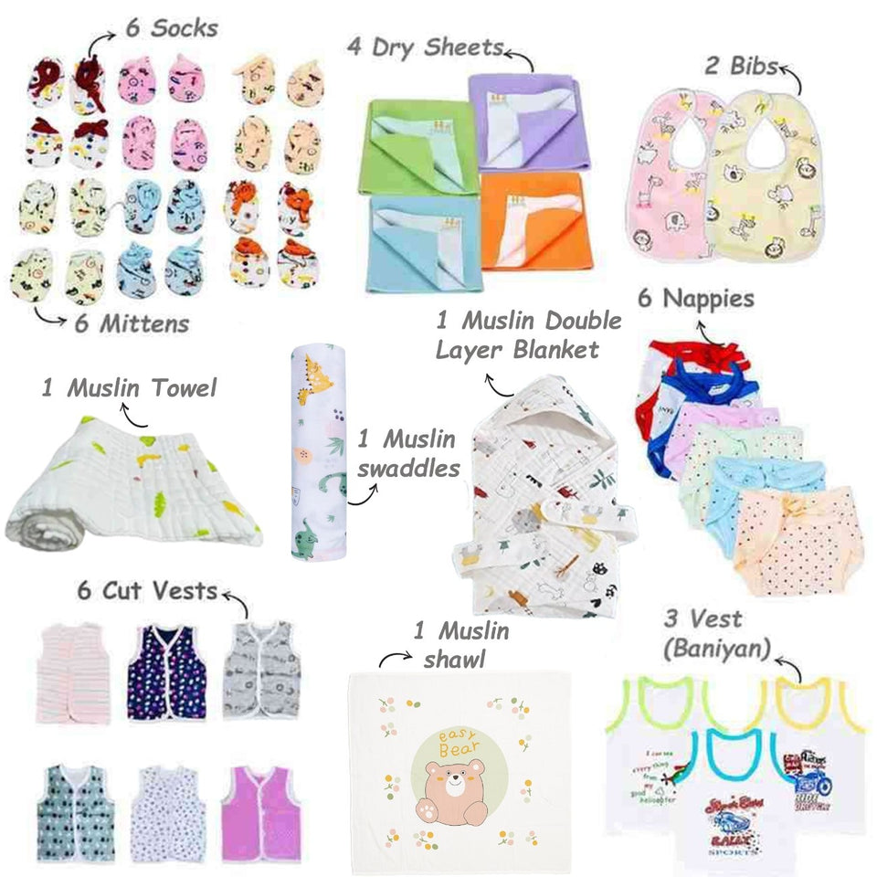 Fareto New Born 82 in 1 High Quality Premium Baby Monsoon Season Hospital Essentials Set | Soft, Warm & Comfortable Gift Kit for Newborn Babies (0-6 Months)(F782)