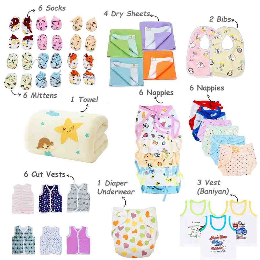 Fareto New Born 104 in 1 High Quality Premium Baby Monsoon Season Hospital Essentials Set | Soft, Warm & Comfortable Gift Kit for Newborn Babies (0-6 Months)