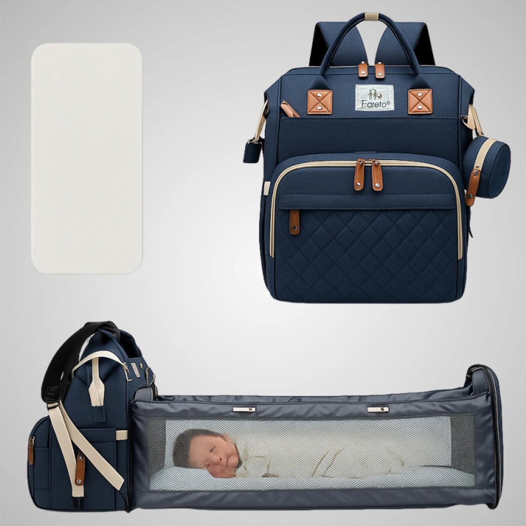 Fareto Premium Diaper Bag with Foldable Baby Bed & Changing Station – Large Capacity Waterproof Travel Backpack with Insulated Pockets & USB Port – Portable Maternity Bag for Moms & Dads
