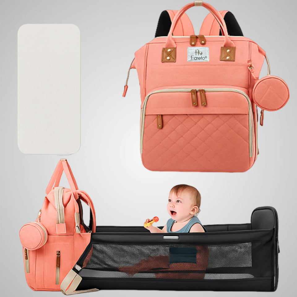 Fareto Premium Diaper Bag with Foldable Baby Bed & Changing Station – Large Capacity Waterproof Travel Backpack with Insulated Pockets & USB Port – Portable Maternity Bag for Moms & Dads
