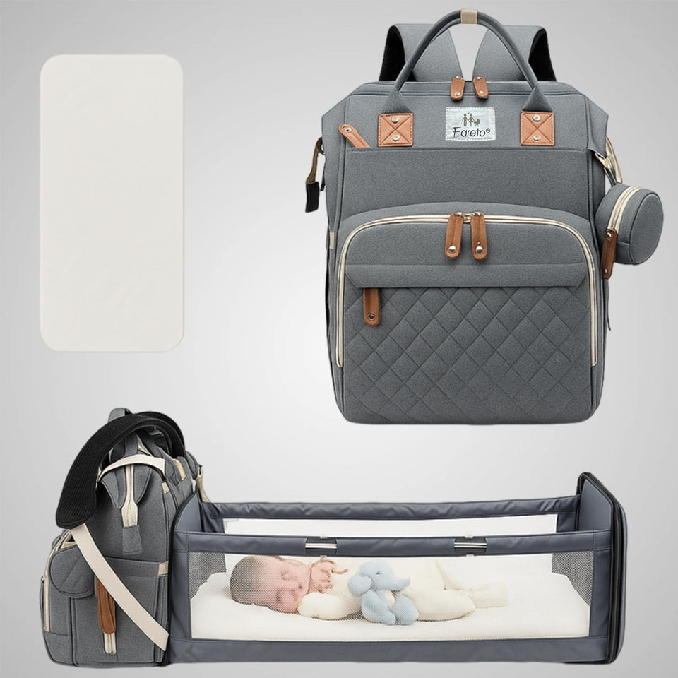 Fareto Premium Diaper Bag with Foldable Baby Bed & Changing Station – Large Capacity Waterproof Travel Backpack with Insulated Pockets & USB Port – Portable Maternity Bag for Moms & Dads