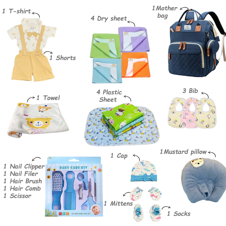 FARETO NEW BORN BABY MONSOON SEASON HOSPITAL ESSENTIALS 114 IN 1 (0-6 MONTHS)( GREY CROWN )