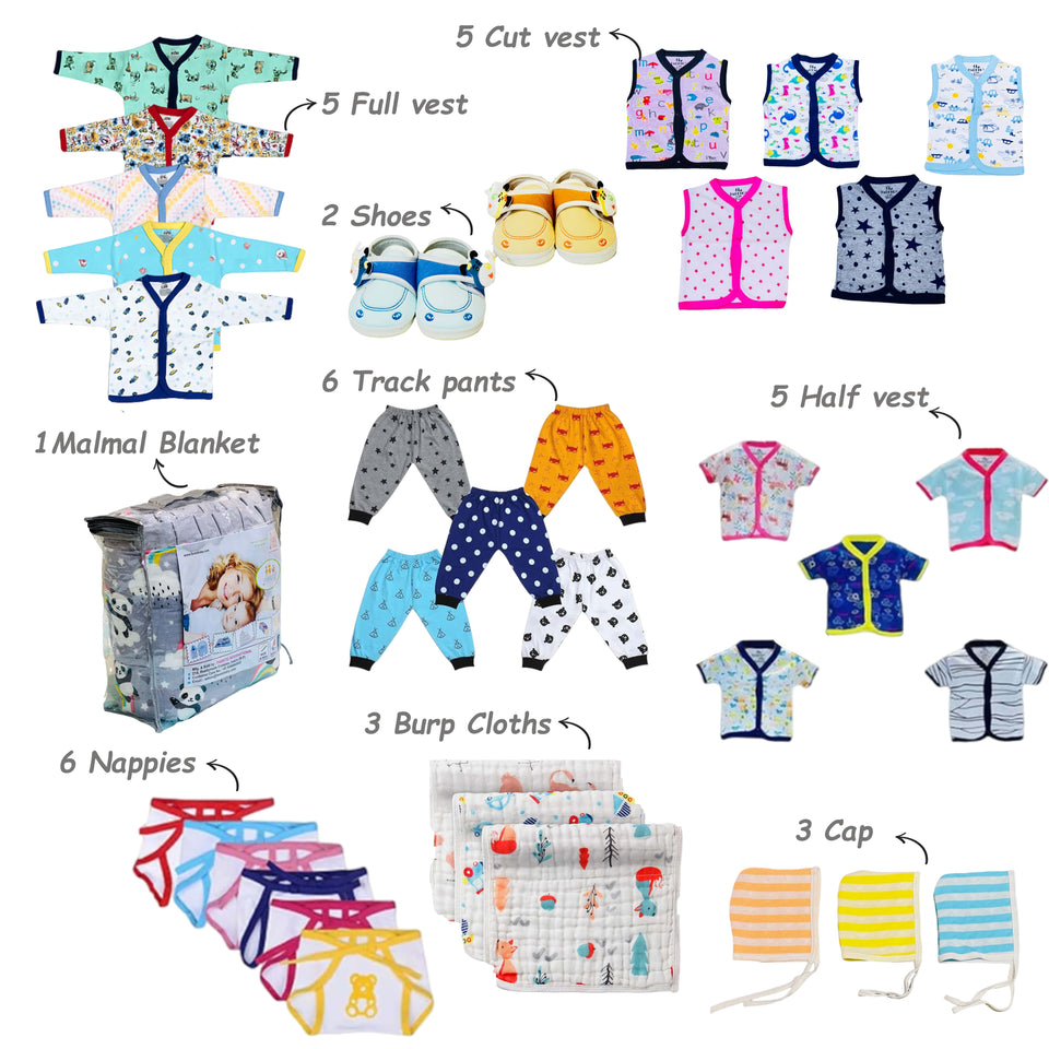 FARETO NEW BORN BABY MONSOON SEASON HOSPITAL ESSENTIALS 114 IN 1 (0-6 MONTHS)( GREY CROWN )