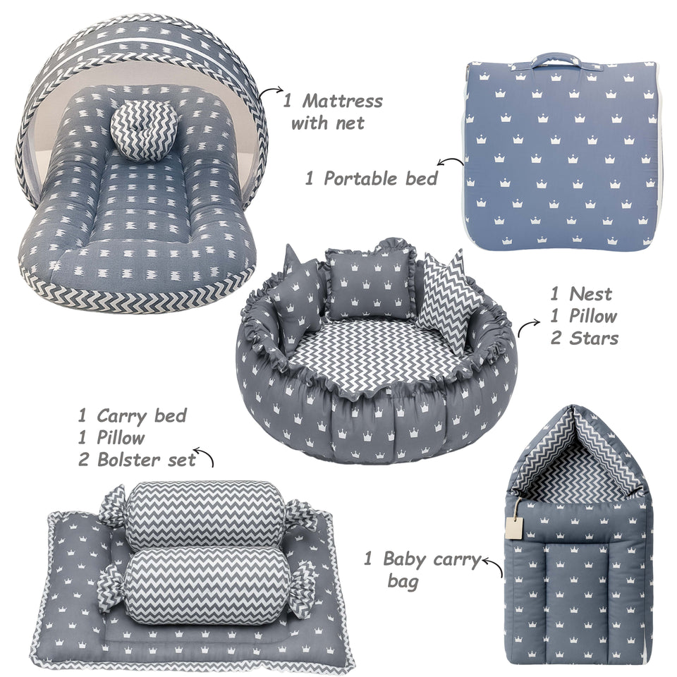 FARETO NEW BORN BABY MONSOON SEASON HOSPITAL ESSENTIALS 114 IN 1 (0-6 MONTHS)( GREY CROWN )
