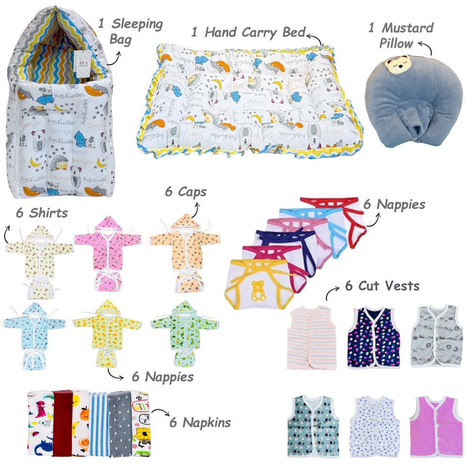 Fareto Premium Quality Winter  Hospital Essentials Pack of 69 (0-6 Months)(Good_Night_Blue)(F417)
