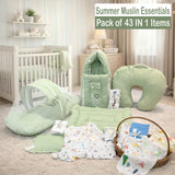 Fareto New Born Baby Organic Muslin Summer Essentials Combo Set 43 In 1  Baby Bedding & Clothing Combo Set For Muslin (0-6 Months )(F743)