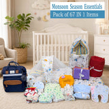 Fareto New Born Baby Premium Monsoon Season Hospital Essentials Kit 67 in 1 for Boys & Girls (0-6 Months) | Complete Newborn Care & Maternity Bag Set (0-6 MONTHS)(F759)