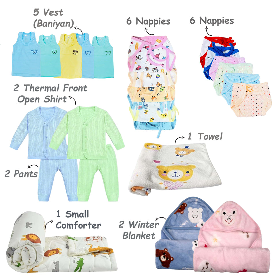 FARETO NEW BORN BABY PREMIUM QUALITY PURELY WINTER ESSENTIALS 119 IN 1 ( 0-6MONTHS)(F433)