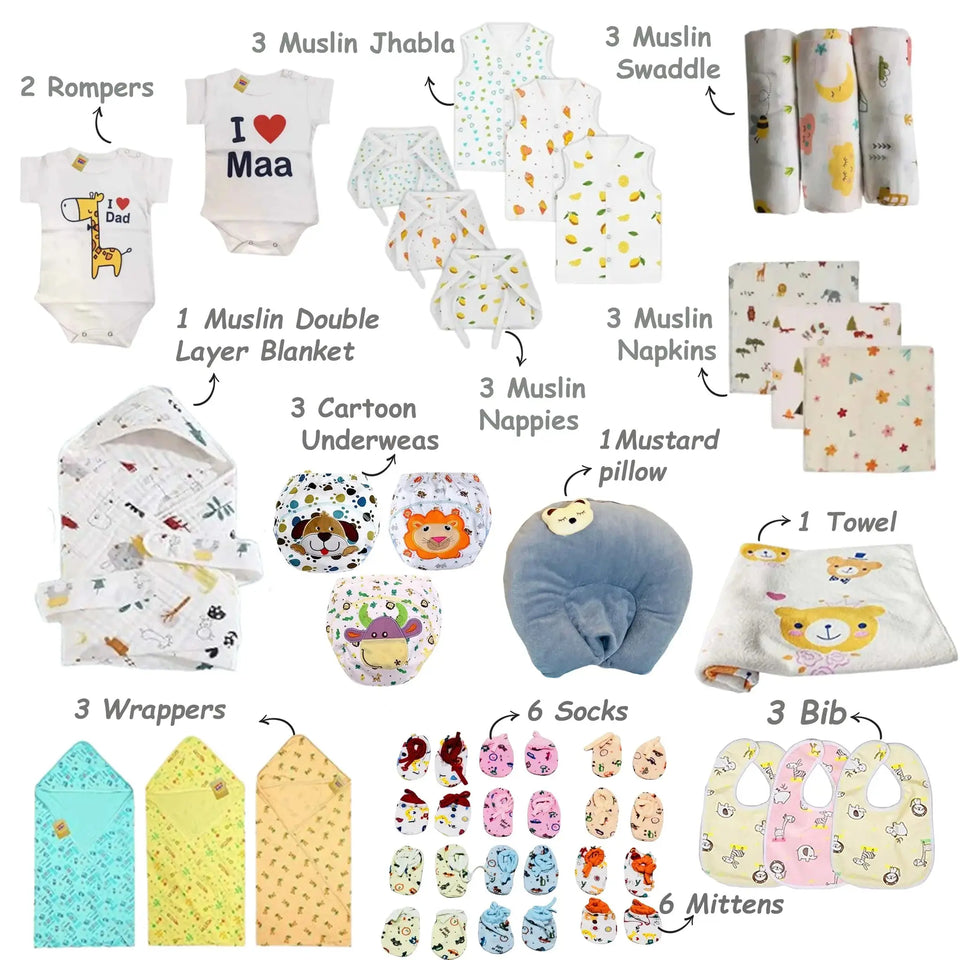 Fareto Baby Premium Quality Muslin & Hosiery Cotton Summer Essentials 120 in 1 (0–6 months)(F746)