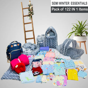 Fareto Baby Semi Winter Essential Combo For New Born | Gift Pack | Baby Products | Maternity Essentials | Bedding Set (122 Items)(0-6 Months)(F602)