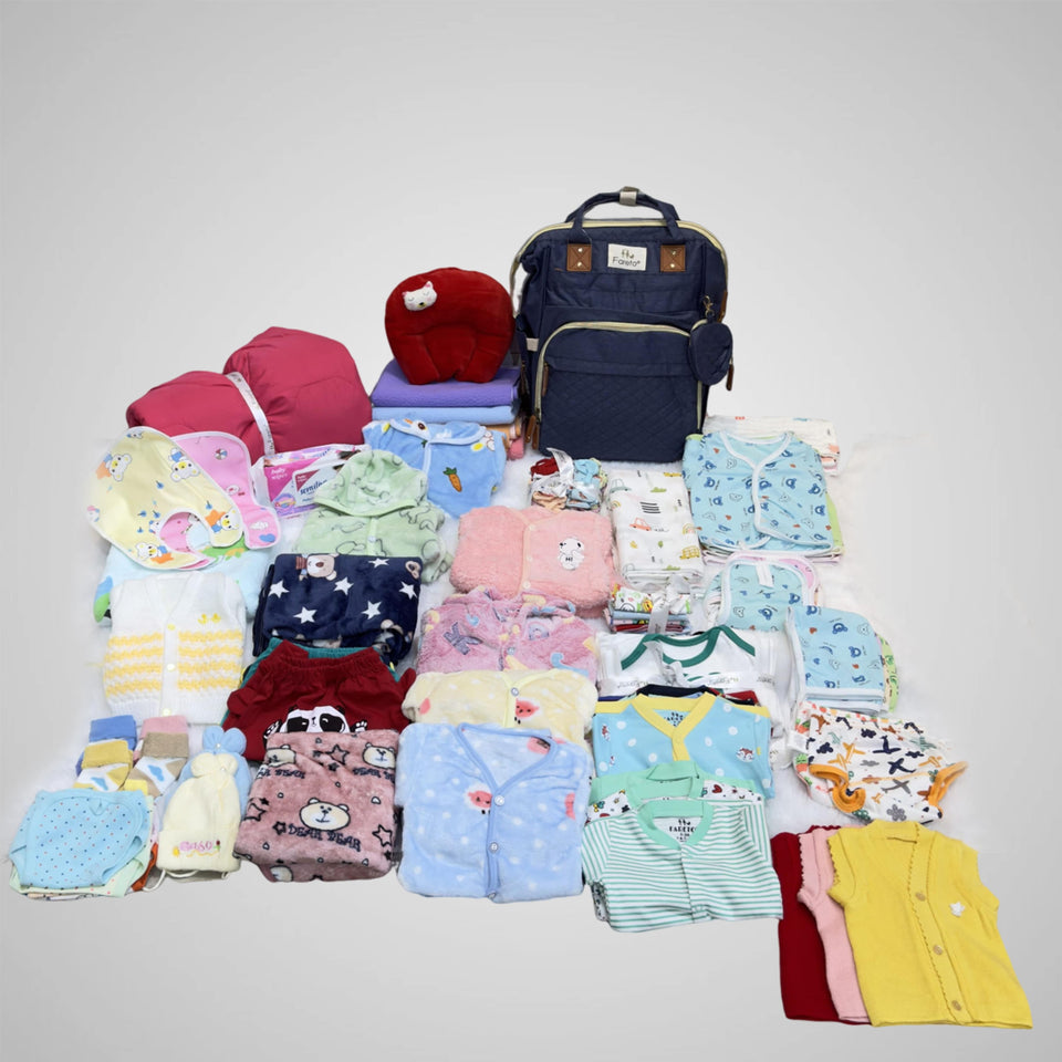 Fareto Baby Semi Winter Essential Combo For New Born | Gift Pack | Baby Products | Maternity Essentials | Bedding Set (122 Items)(0-6 Months)(F602)