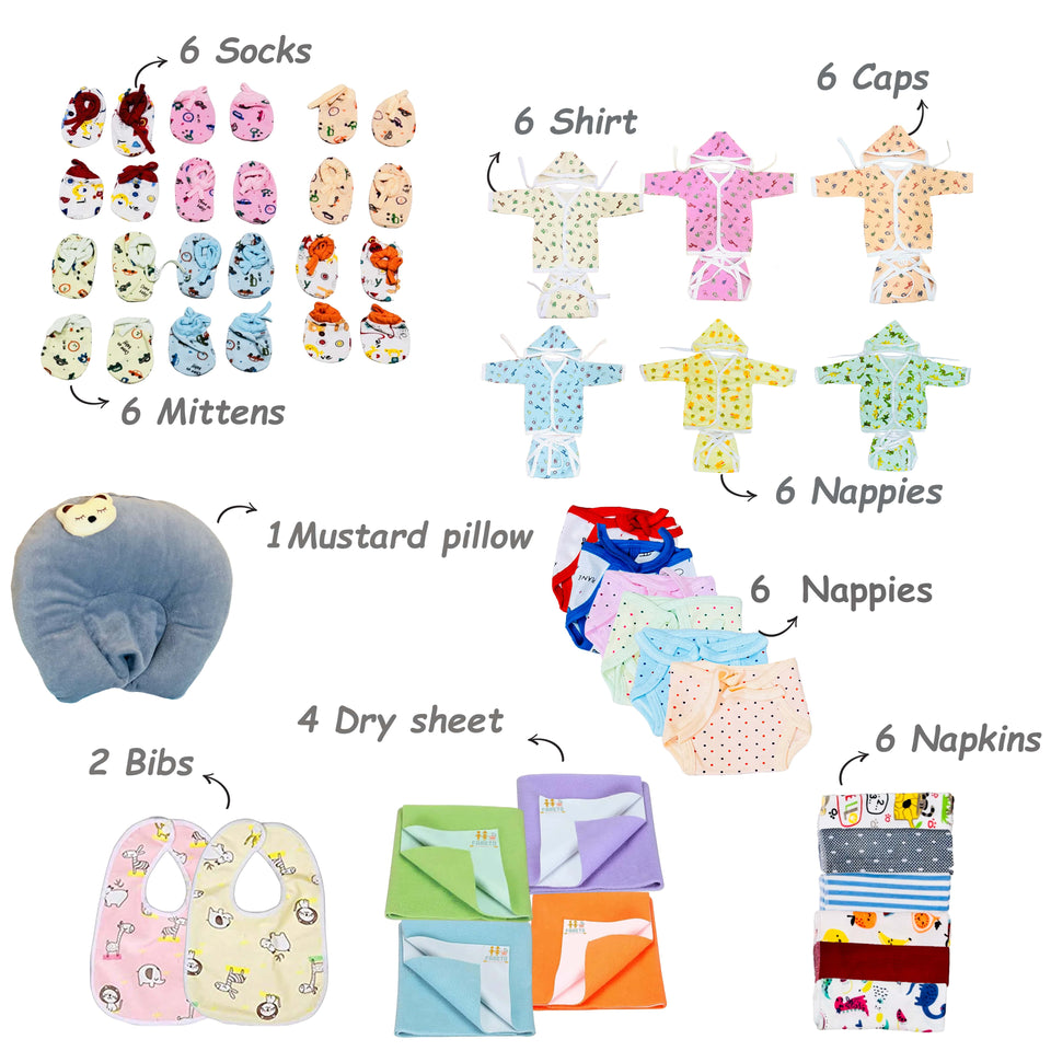 Fareto Baby Semi Winter Essential Combo For New Born | Gift Pack | Baby Products | Maternity Essentials | Bedding Set (122 Items)(0-6 Months)(F602)