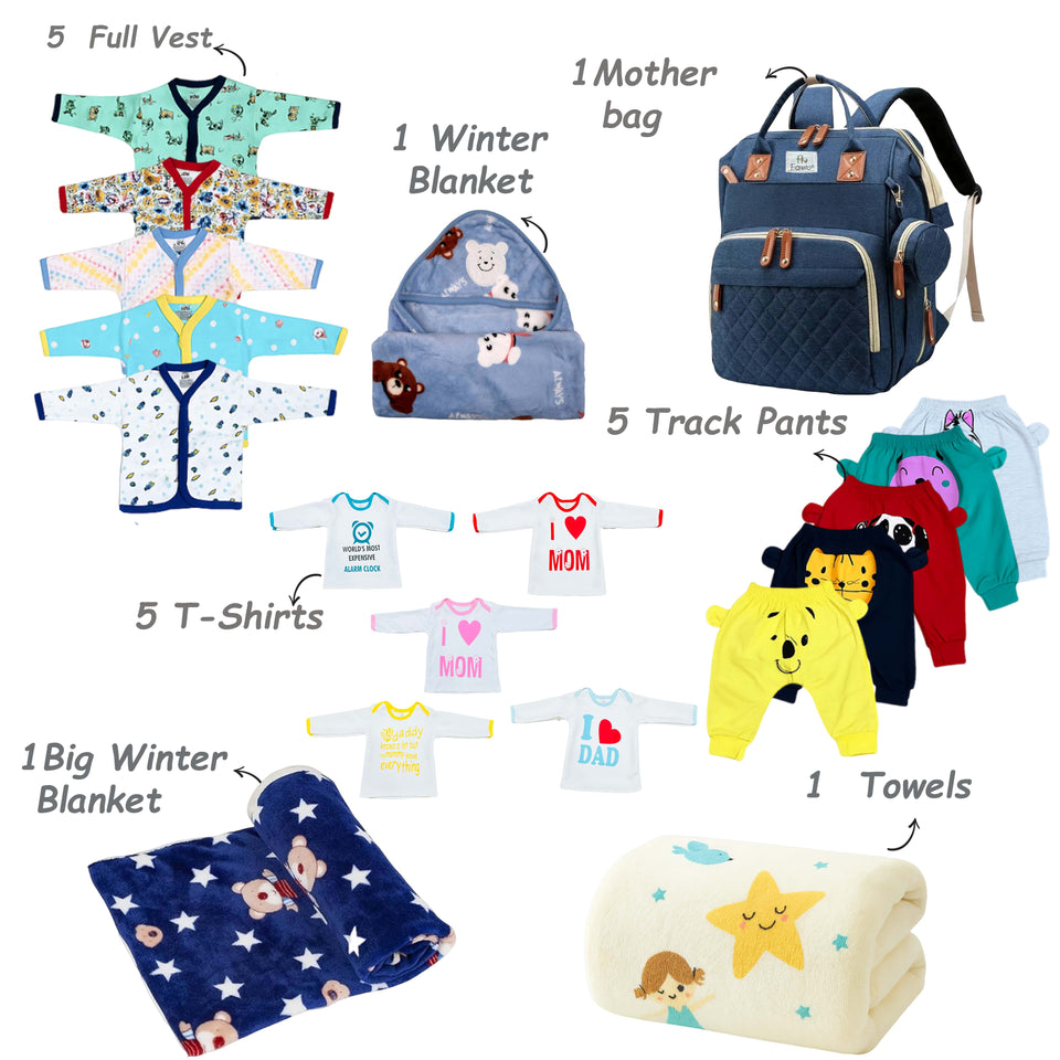 Fareto Baby Semi Winter Essential Combo For New Born | Gift Pack | Baby Products | Maternity Essentials | Bedding Set (122 Items)(0-6 Months)(F602)