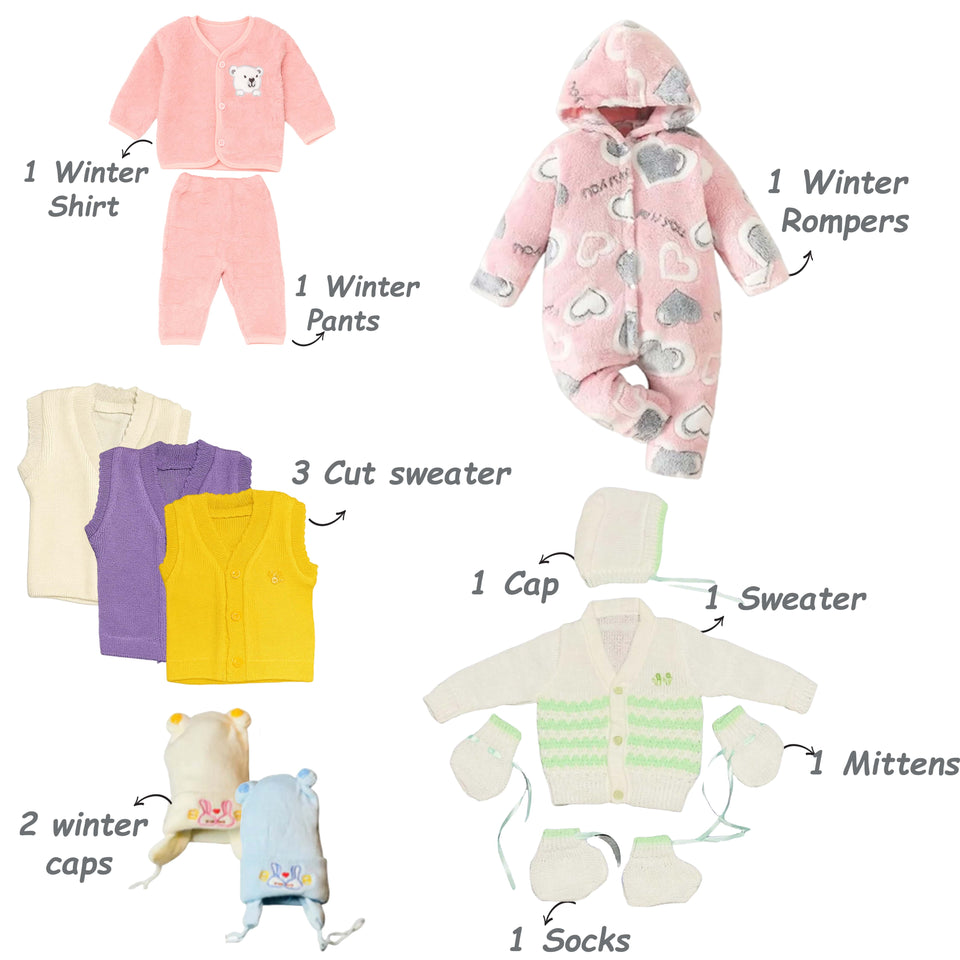 Fareto Baby Semi Winter Essential Combo For New Born | Gift Pack | Baby Products | Maternity Essentials | Bedding Set (122 Items)(0-6 Months)(F602)